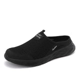 Men's Half Slipper Style Lat-soled Wild Flat-bottomed Summer Breathable Mesh Thin Section Baotou Slippers MartLion all black 43 