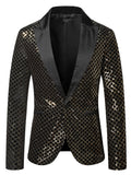 Glitter Embellished Groom Jacket Stylish Men's One Button Shiny Plaid Tuxedo Nightclub Prom Stage blazers MartLion Gold S 