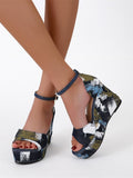 Women Floral Platform Sandals Female Summer Wedges High Heels Thick Bottom Shoes Ladies Buckle Footwear Mart Lion   