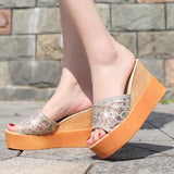 Women Slippers Outdoor Summer Wedge Sandals Mesh Sequin Slide Mujer Verano Beach Slides Platform Slippers Mart Lion   