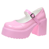 Chunky Platform Mary Jane Shoes Women Patent Leather High Heels Pumps Sweet Thick Heel Party MartLion Pink 42 CHINA