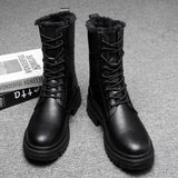 spring Trend Half boots Men's Black Army Combat Rubber Casual Shoes Genuine Leather Winter MartLion   