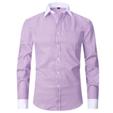 Men's Long-Sleeved Shirt, Cufflinks Striped White Collar Shirt, Striped French Shirt MartLion FS12 6XL - fits 100-110kg 