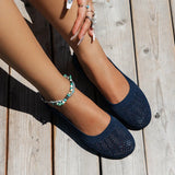 Women Round Toe Flat Shoes Solid Color Knitted Slip on Shoes Casual Breathable Ballet Flats Women Flat Shoes Loafers Women MartLion Navy 40