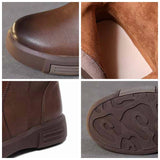 Ankle Boots Cow Leather Motorcycle Platform Wedge Winter Plush Knee High Women Shoes MartLion
