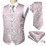 Rose Red Men's Wedding Suit Vest Blue Floral Jacquard Folral Silk Waistcoat Vests Handkerchief Tie Vest Suit Set Barry Wang Design Mart Lion BM-2089 L 