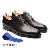 Designer Whole Cut Oxford Dress Shoes Men's Genuine Leather Handmade Lace Up Plain Toe Office Formal MartLion Dark Brown EUR 38 