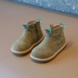 Autumn Winter Children Cotton Boots Boys British Style Leather Girls Retro Short Baby Soft Anti-kick Warm Shoes MartLion Green 21 insole 13.5cm 