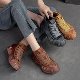 Autumn Winter Retro Lace-up Flat Platform Shoes Genuine Leather Thick Soled Round Toe Casual Women's MartLion   