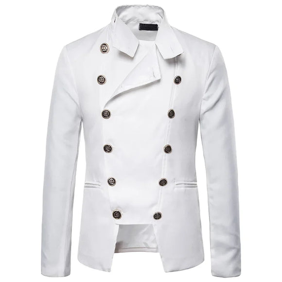 Men's Stylish Double Breasted White Jacket Casual Slim Fit Party Wedding Suit Men's Stage Prom blazers MartLion WHITE S 