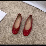 Retro Ultra-soft Women Shoes Spring Bow Red Flat Sole Single Shoe Leisure Leather Ballet MartLion   