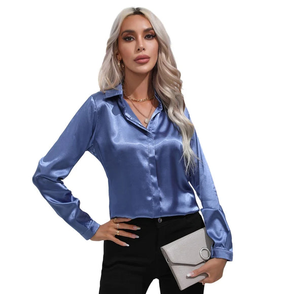 Satin Silk Button Down Shirts for Women Dress Shirts Long Sleeve Blouses Female Shirts MartLion - Mart Lion