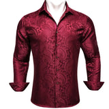 Designer Men's Shirts Silk Long Sleeve Purple Gold Paisley Embroidered Slim Fit Blouses Casual Tops Barry Wang MartLion 0469 S 