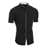 New men's solid color casual  short sleeved shirt MartLion black S 