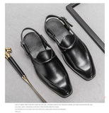 Black Men's Summer Sandals Brown Pu Leather Buckle Strap Dress Shoes with Formal Mart Lion   