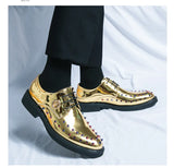 Golden Glitter Leather Shoes Men's Rhinestones Dress Shoes Luxury Wedding Party MartLion   