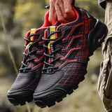Men's Trekking Hiking Shoes Summer Mesh Breathable Sneakers Outdoor Trail Climbing Sports Mart Lion K300black red 7 