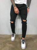 Street Style Ripped Skinny Jeans Men Vintage wash Solid Denim Trouser MartLion