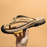 Genuine Leather Slippers Men's Beach Slides Slip on Lazy Shoes Outdoor Covered Toe Walking Casual Sneakers Mart Lion   