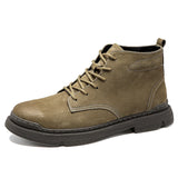 Golden Sapling Retro Men's Boots Leisure Work Shoes Genuine Leather Ankle Platform Flats Tactical Military Footwear MartLion Khaki 43 