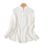 Mulberry Silk summer Top Solid White Women's Shirt  Elegant Breathable Long Sleeved MartLion white M bust 100cm 