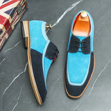 Men's Party Casual Shoes British Pointed-toe Leather Lace-Up Dress Office Wedding Oxfords Flats MartLion 7755 Blue 38 