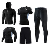 5 Pcs Men's Compression Set Running Tights Workout Fitness Training Tracksuit Short sleeve Shirts Sport Suit rashgard kit MartLion gray set S 