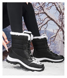 Winter Women's Waterproof Boots Strap Up Flat Heel Boots Warm Snow Shoes, Plush Outdoor Casual Boots MartLion   