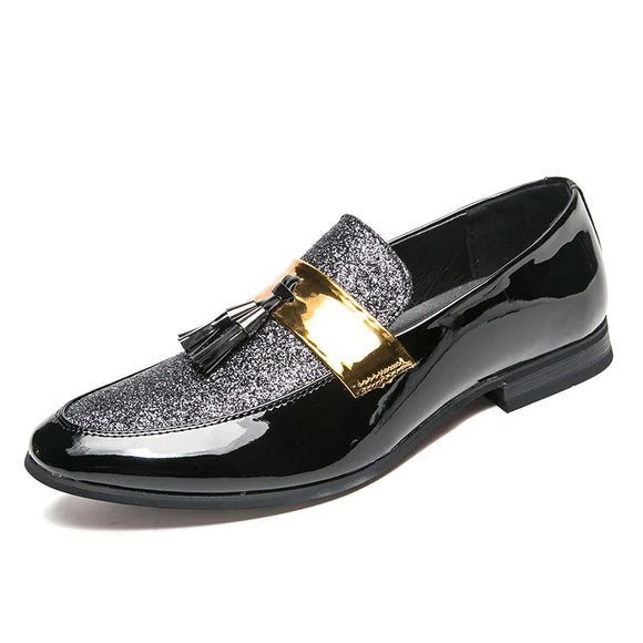 Glitter Leather Elegant Men's Dress Shoes Pointed Toe Party Tassel Slip-on Casual MartLion sliver A2351 38 CHINA