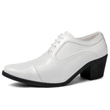 High Heel Men's Black Leather Shoes Pointed Toe Dress Oxford Zapatos De Vestir MartLion White 822 38 