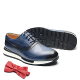 Shoes for Men's Genuine Leather Lace-up Plain Round Toe Handmade Black Blue Purple Footwear Casual Sneakers MartLion Dark Blue EUR 38 