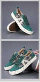Trendy Green Plaid Vulcanized Shoes Men's Casual Breathable Canvas Sneakers Lace-up Flat zapatillas de hombre MartLion   