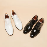 Men's Glossy Leather Shoes Classic Patent Leather Footwear Formal Office Lace Up Wedding Mart Lion   
