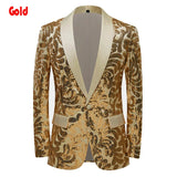 Men's Shiny Red Sequins Floral Suit Jacket One Button Shawl Lapel Tuxedo Party Wedding Banquet Prom Homme blazers MartLion Gold US XS 