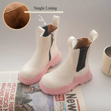 Autumn Winter Girls Short Boots Little Princess Forest Green Chimney Boys British Style Baby Cotton Shoes MartLion beige pink single 37 