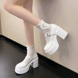 White Platform Pumps for Women Super High Heels Buckle Strap Mary Jane Shoes Goth Thick Heeled Party Shoes Ladies MartLion   