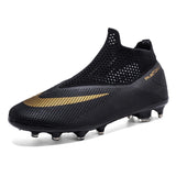 Men's Football Boots Without Lace Childrens Hightop Soccer Shoes Society Cleats Kids Football Training MartLion BlackGold cd 47 