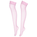 Fishnet Stockings Women Summer Thin Transparent Mesh Thigh High Stockings Elasticity Over Knee Nylon Stocking 6 Color MartLion Pink One Size 