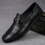 Handmade Shoes Genuine Leather Black Formal Casual Loafers Men's Crocodile Pattern Check Moccasins MartLion   