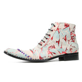 Design Boots For Men's Mixed Colors Print Real Leather Dress Shoes Rivets High Top Chelsea MartLion   