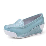 Women's shoes summer shake out Single The nurse's white and platform Breathable hollow MartLion 916  Sky blue 36 