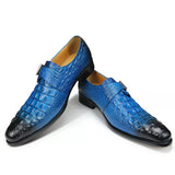 Genuine Leather Shoes Crocodile Pattern Classic Style Men‘s Loafers Wedding Buckle Strap Slip on Pointed Toe Black Blue MartLion   