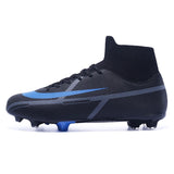 Football Shoes Men's Soccer Spikes Cleats Ankle Protect Lightweight Elastic Non Slip TF AG Competition Training MartLion Black 44 CHINA
