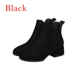  Women's Autumn amp Winter Flocked Short Boots Round Head Non Slip Square Heel Solid Black Platform Mart Lion - Mart Lion