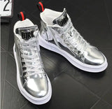Men's Shoes Four Seasons Shiny Patent Leather Board Boys High-Top Casual Fluorescent Green Gold Silver White MartLion   