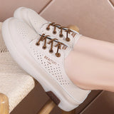 Trendy Hollow Breathable Walking Shoes Summer Microfiber Lace Up Women's Slip Resistant Flat Sole MartLion   