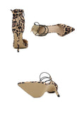 Liyke Leopard Print Pointed Toe Stiletto High Heels Sandals Female Elastic Ankle Strap Women Pumps Party Zip Shoes Mart Lion   