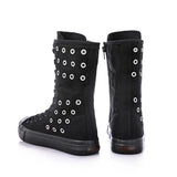 High Rise Mid Top Casual Shoes for Women Breathable Canvas Flat Bottom MartLion black increase 34 