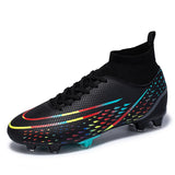 Football Boots Men's TF FG Soccer Shoes Training Outdoor Non-Slip Sports Sneakers Kids Teenagers Children MartLion ZS-599-C-Black 35 