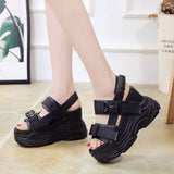 Platform Shoes Women's Sandals Wedge Heels Height Increaming Buckle Thick Soled Beach Sport Black Mart Lion black 01 34 